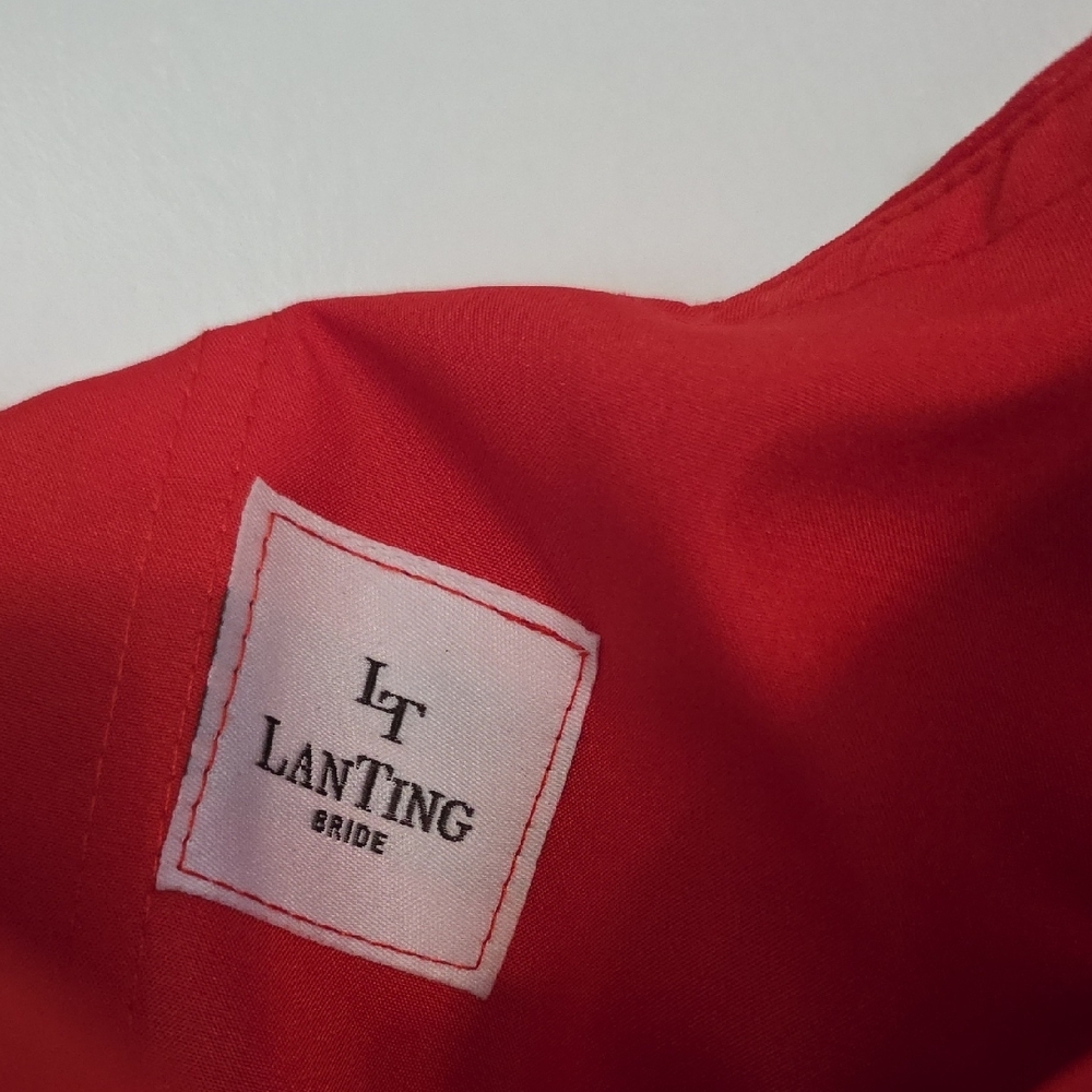 Nwot One-Shoulder Red Wide-Leg Jumpsuit with Sheer Draped Sleeve - Picture 2 of 11